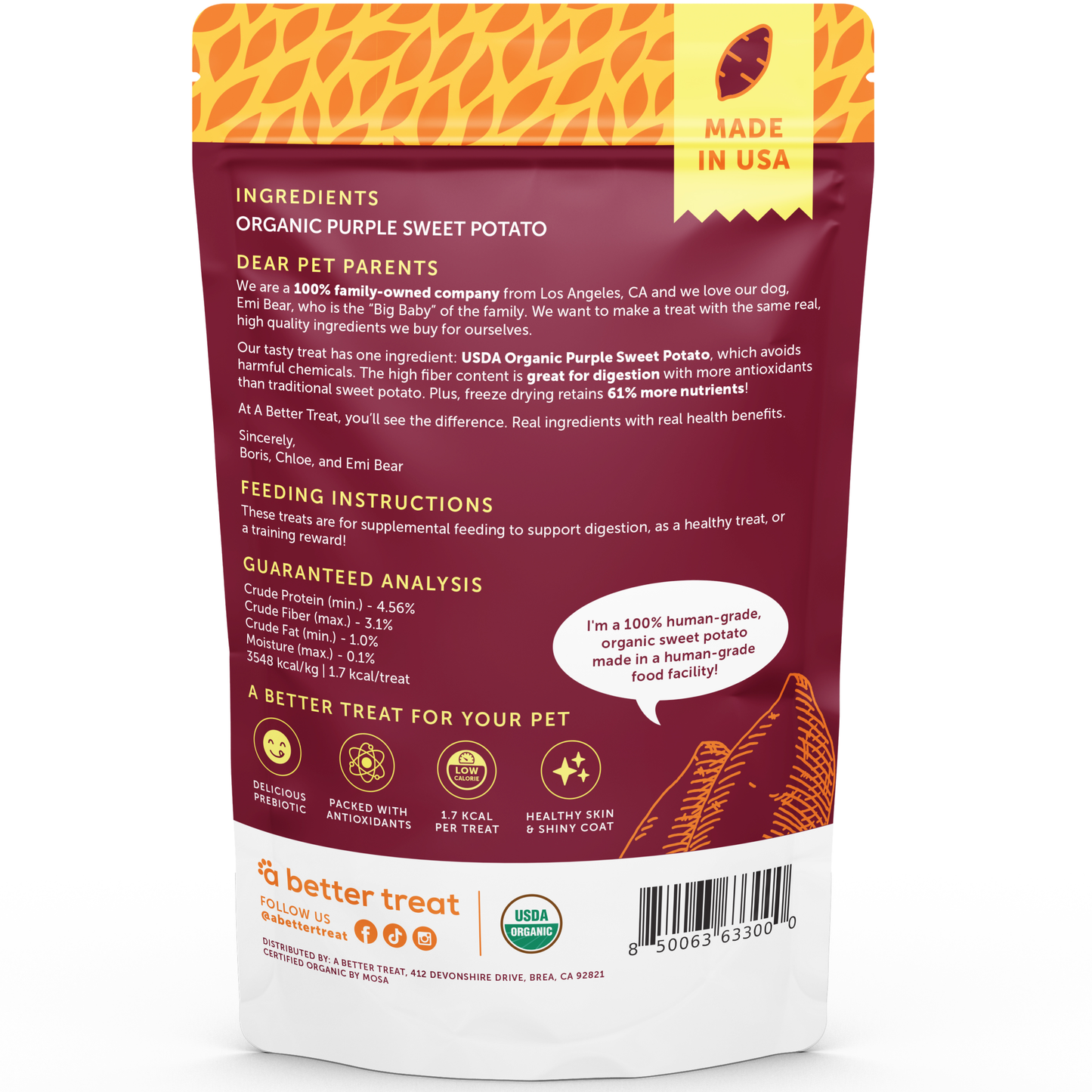 Freeze Dried Raw USDA Organic Purple Sweet Potato Dog and Cat Treats