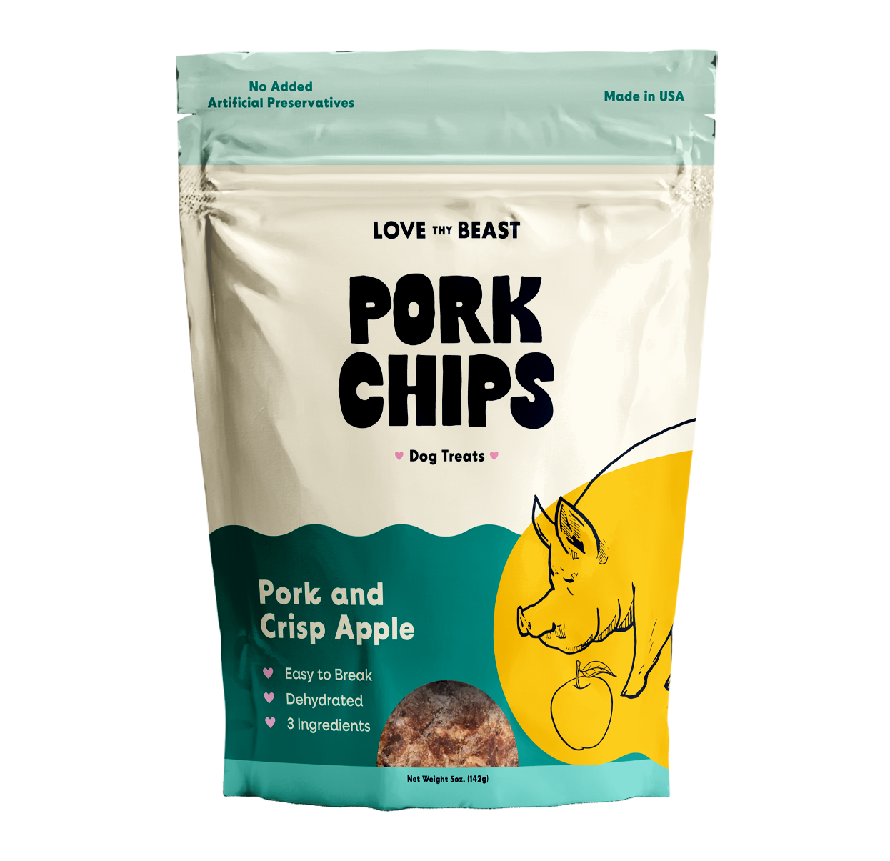 Pork Chips, Dehydrated Dog Treats, 5-oz bag