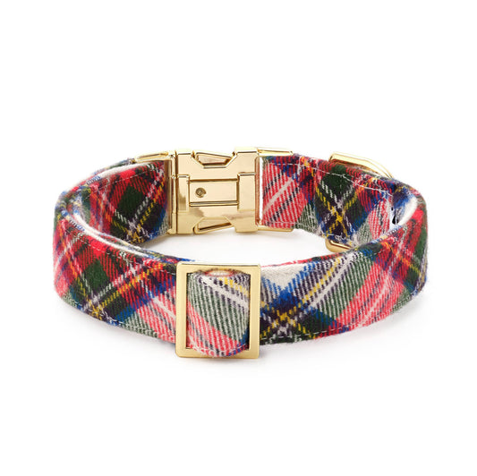 Regent Plaid Flannel Holiday Dog Collar: S/ Gold