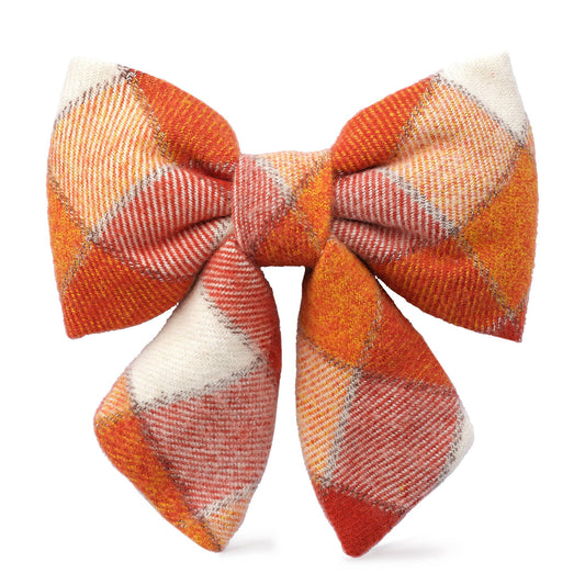 Pumpkin Spice Plaid Flannel Fall Lady Dog Bow