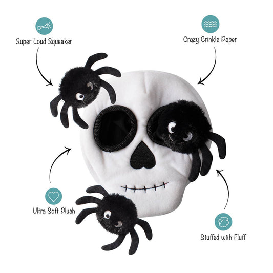 Plush Dog Toy - Skull with Spiders