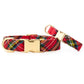 Tartan Plaid Flannel Holiday Dog Collar: L/ Gold