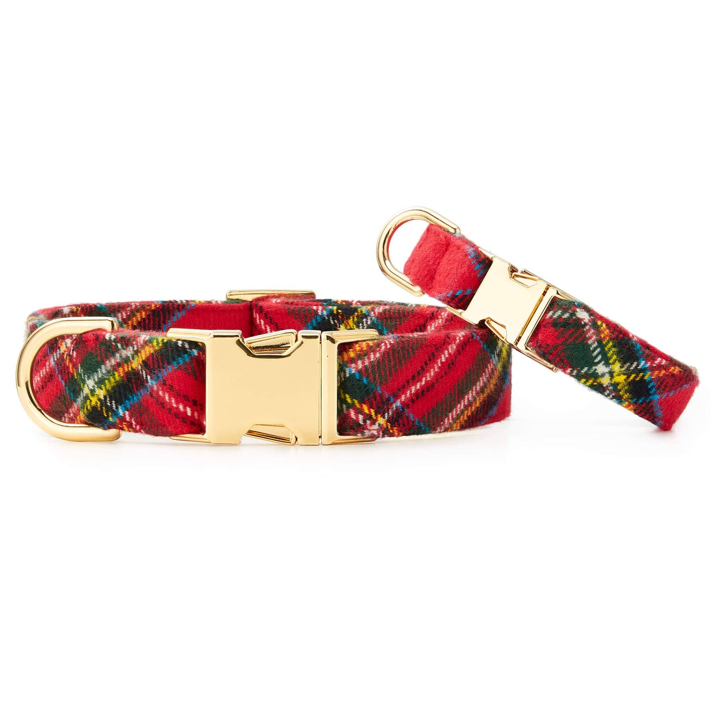 Tartan Plaid Flannel Holiday Dog Collar: S/ Gold