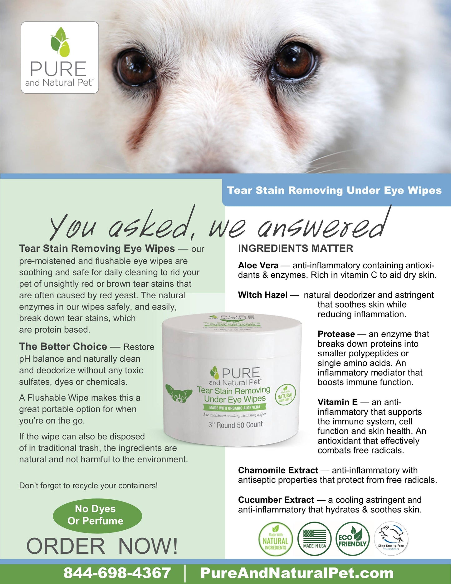 Tear Stain Removing Under Eye Wipes for Dogs