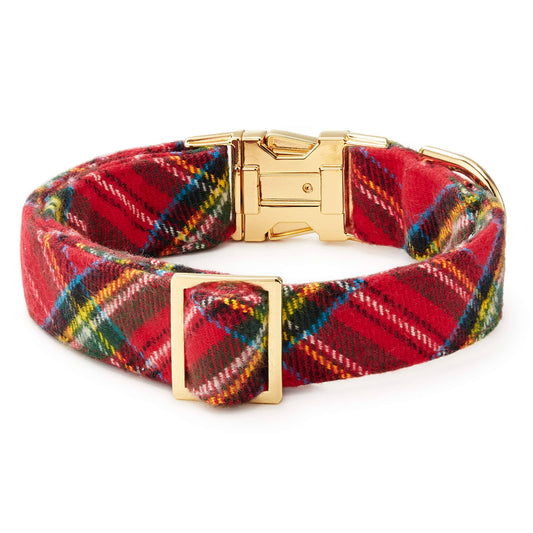 Tartan Plaid Flannel Holiday Dog Collar: XS/ Gold