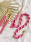 Macrame Dog Leash w/ Leather Handle - Hot Pink Rope