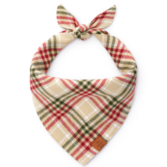 Eggnog Plaid Flannel Holiday Dog Bandana: Large