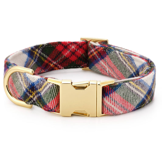 Regent Plaid Flannel Holiday Dog Collar: XS/ Gold