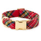Tartan Plaid Flannel Holiday Dog Collar: L/ Gold